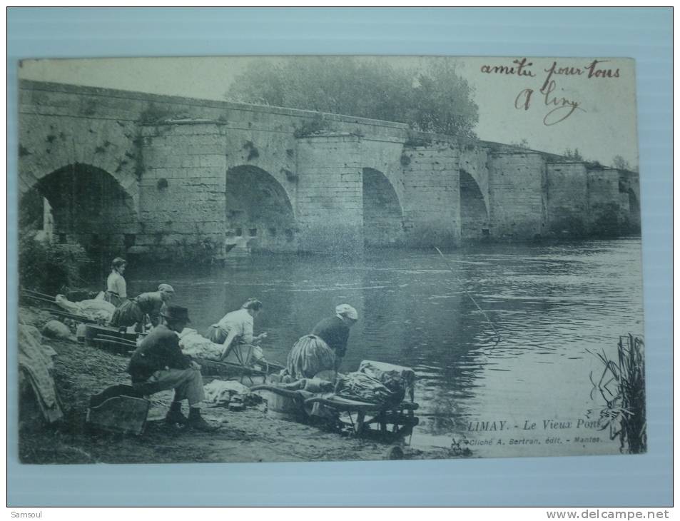 YVELINES LIMAY LE VIEUX PONT LAVANDIERES  BON ETAT VOIR SCAN  VOYAGEE - Limay