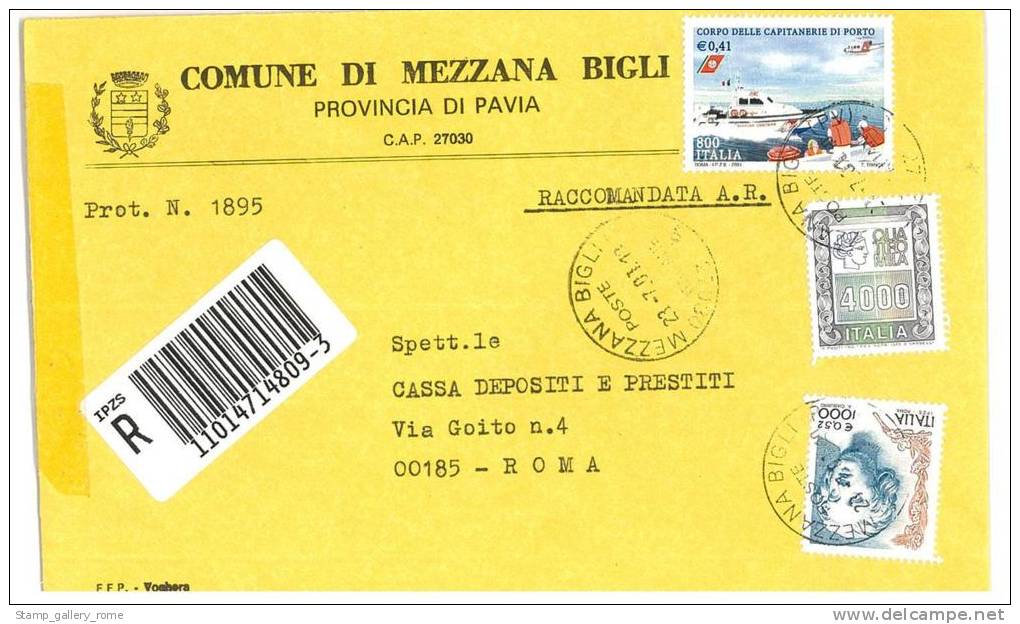 MEZZANA BIGLI  27030 PROV.  PAVIA  - ANNO 2001  - R  - TEMATICA COMUNI D´ITALIA - STORIA POSTALE - Macchine Per Obliterare (EMA)