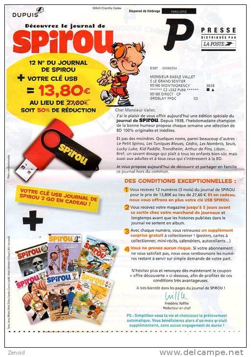 Lettre Abonnement Spirou - Spirou Et Fantasio