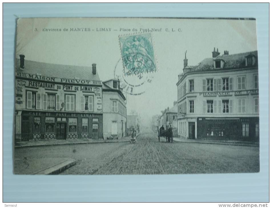 YVELINES LIMAY PLACE DU PONT NEUF  BON ETAT VOIR SCAN  VOYAGEE 1908 - Limay