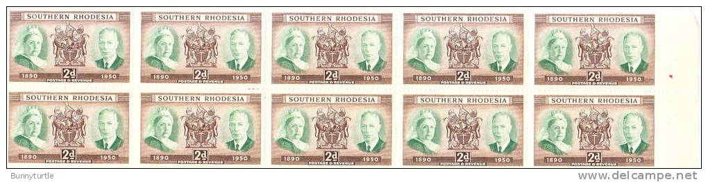 Southern Rhodesia 1950 60th Anniversary Of Rhodesia Arms Blk Of 10 MNH - Rhodésie Du Sud (...-1964)