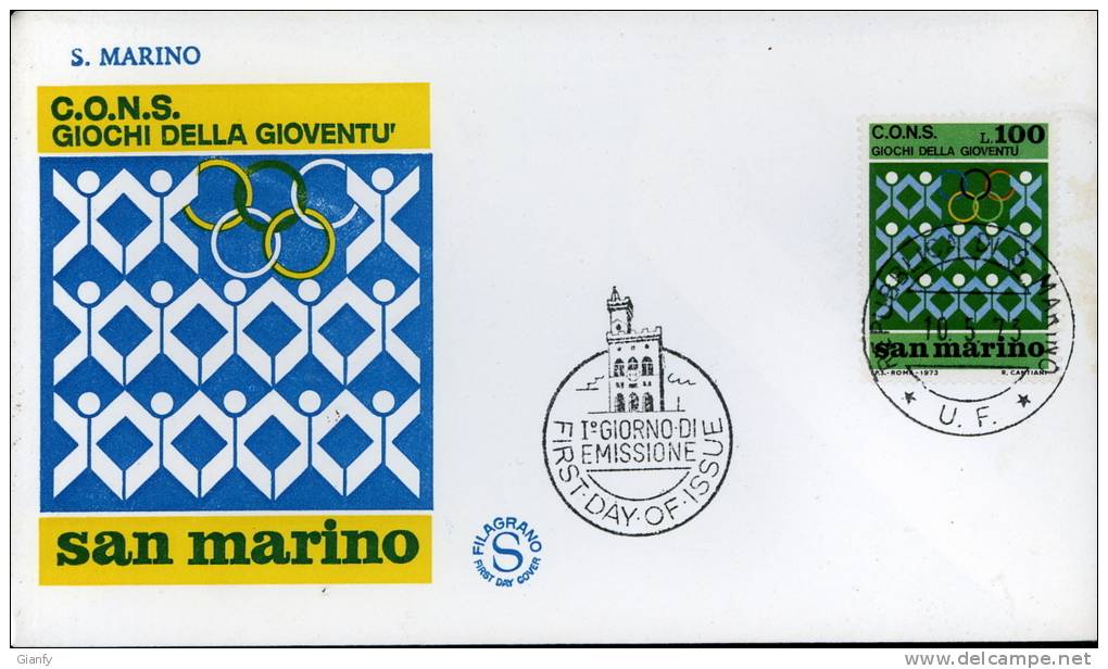 C.O.N.S. GIOCHI DELLA GIOVENTU SAN MARINO 1973 FDC  FILAGRANO - Altri & Non Classificati