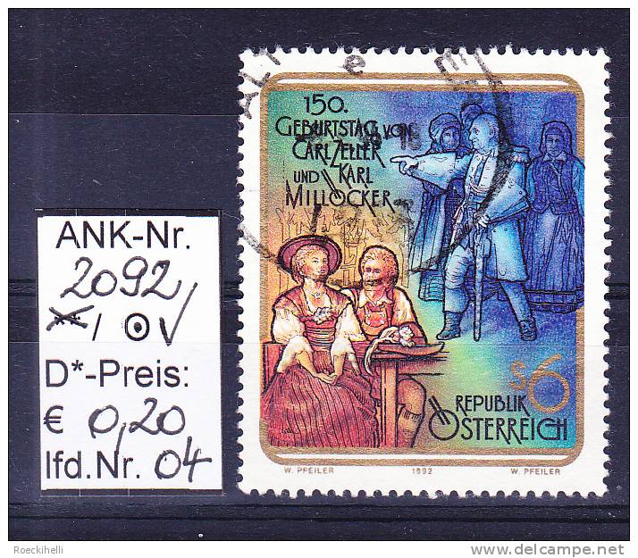 30.4.1992 -  SM  "150. Geburtstag Von C. Zeller U. K. Millöcker"  -  O  Gestempelt  -  Siehe Scan  (2092o 01-05) - Used Stamps