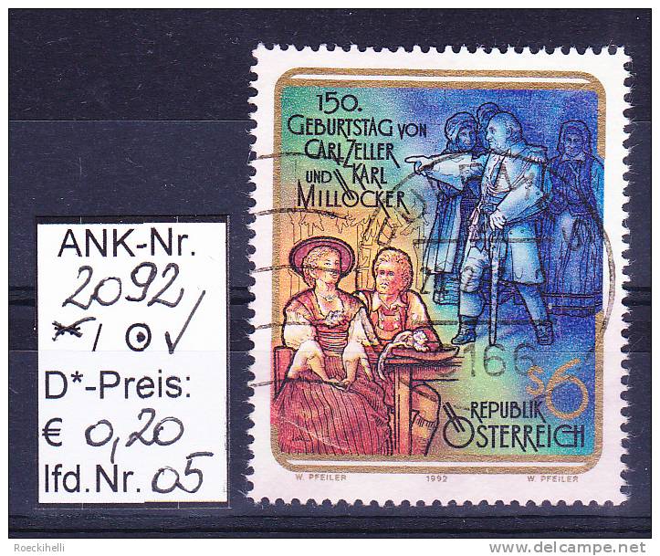 30.4.1992 -  SM  "150. Geburtstag Von C. Zeller U. K. Millöcker"  -  O  Gestempelt  -  Siehe Scan  (2092o 01-05) - Gebruikt