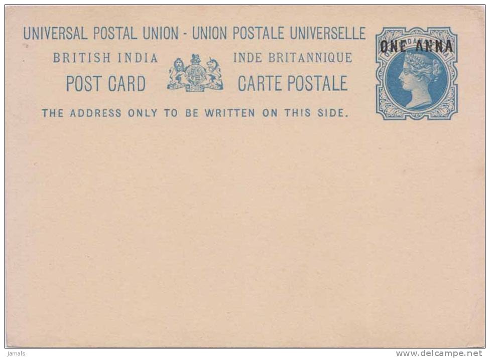 Br India Queen Victoria, UPU Postal Card, One Anna Overprint, Mint India As Per The Scan - 1882-1901 Empire