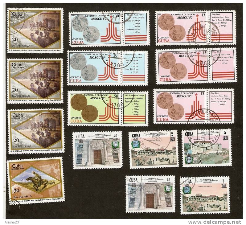 Bc9. Cuba LOT Set Of 15 - 1980 Victorias Olimpicas Moscow ' 80  1985 Unesco 1986 Communications Dia Del Sello - Used Stamps