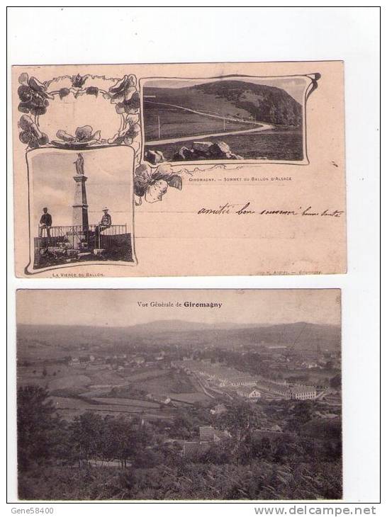 90 - Giromagny 2 Cartes : Vue Générale Et Sommet Du Ballon D'Alsace Voyagée En 1904 - Giromagny
