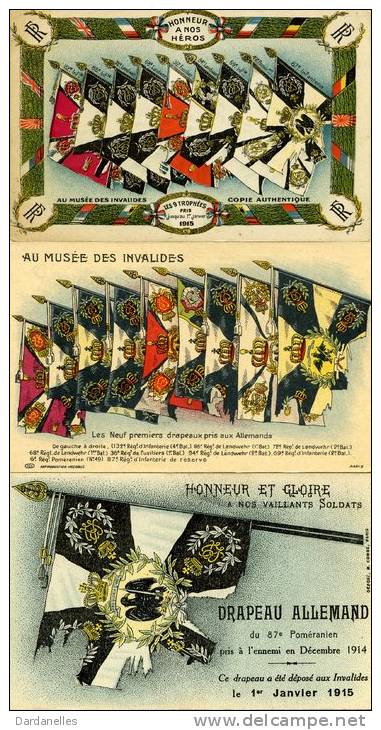 6248 - Trois Cpa Drapeaux Pris Aux Allemands "honneur à Nos Héros !" Trophées - Guerra 1914-18