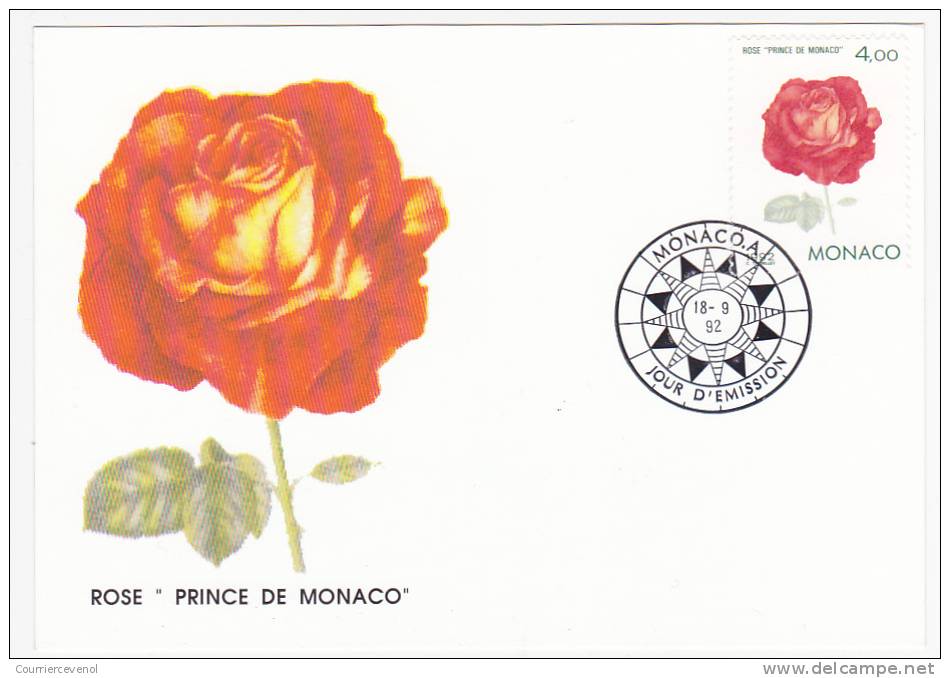 MONACO => Carte Maximum => Fleurs - Rose "Christophe Colomb" Et Rose "Prince De Monaco" - 1992 - (2 Cartes) - Cartes-Maximum (CM)