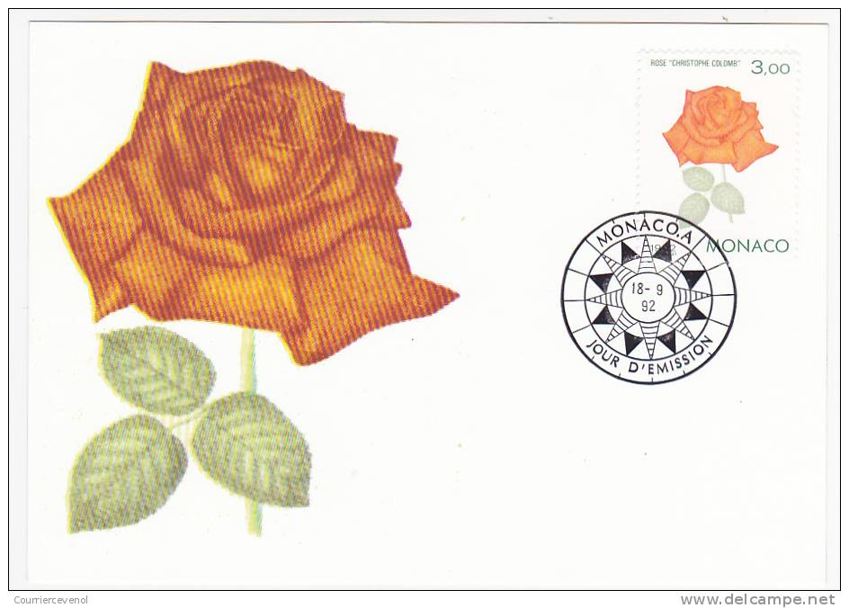 MONACO => Carte Maximum => Fleurs - Rose "Christophe Colomb" Et Rose "Prince De Monaco" - 1992 - (2 Cartes) - Cartes-Maximum (CM)