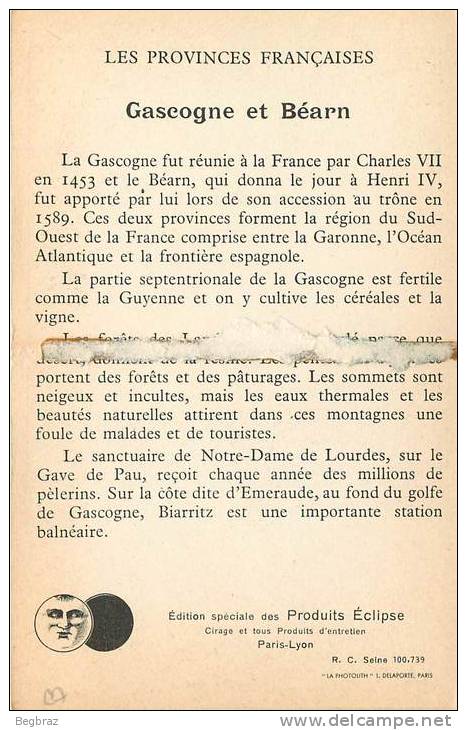 IMAGE PUBLICITAIRE  PRODUITS ECLIPSE   LES PROVINCES FRANCAISES  GASCOGNE BEARN - Autres & Non Classés