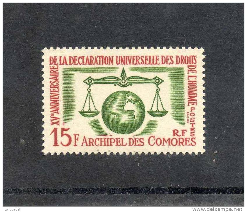 COMORES : 15 Ans De La Déclaration Universelle Des Droits De L´Homme - UNESCO - Balance De La Justice - Unused Stamps