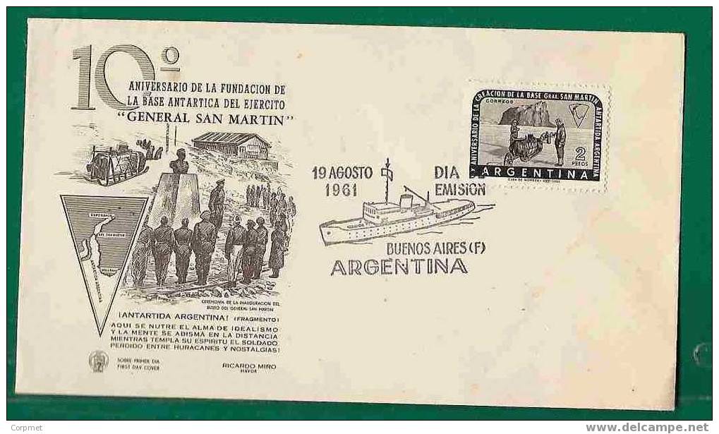 ANTARTIC ARGENTINA  - 1961 SAN MARTIN ANTARTIC BASE FD Card - Polar Dogs - Antartic Map - Antartic Ship Cancel - Other & Unclassified