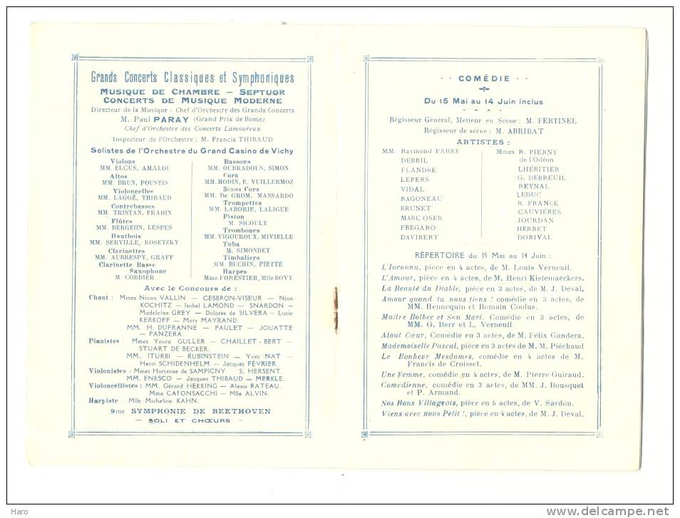 Programme Du Casino De VICHY Saison 1927 - Spectacle - Artistes - Musique - Opérette,...  (f6) - Programs