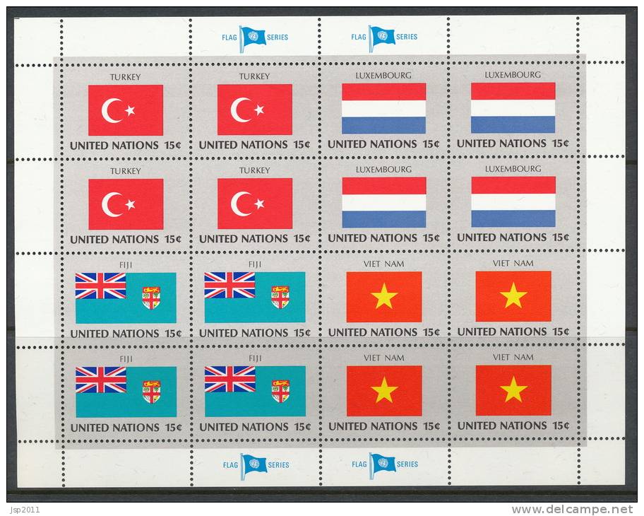 UN New York 1980 Michel 348-363, 4 Se-tenant Sheets MNH - Hojas Y Bloques