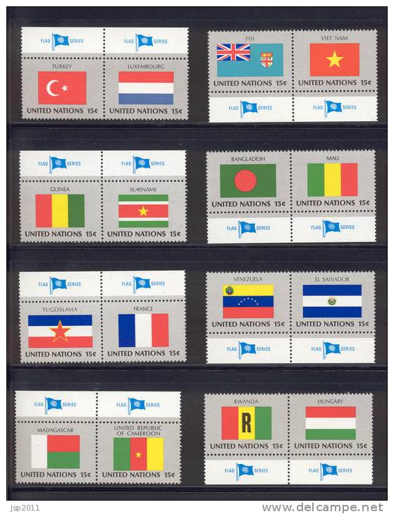 UN New York 1980 Michel 348-363 In Pairs With UN Flag Lable,  MNH - Ungebraucht