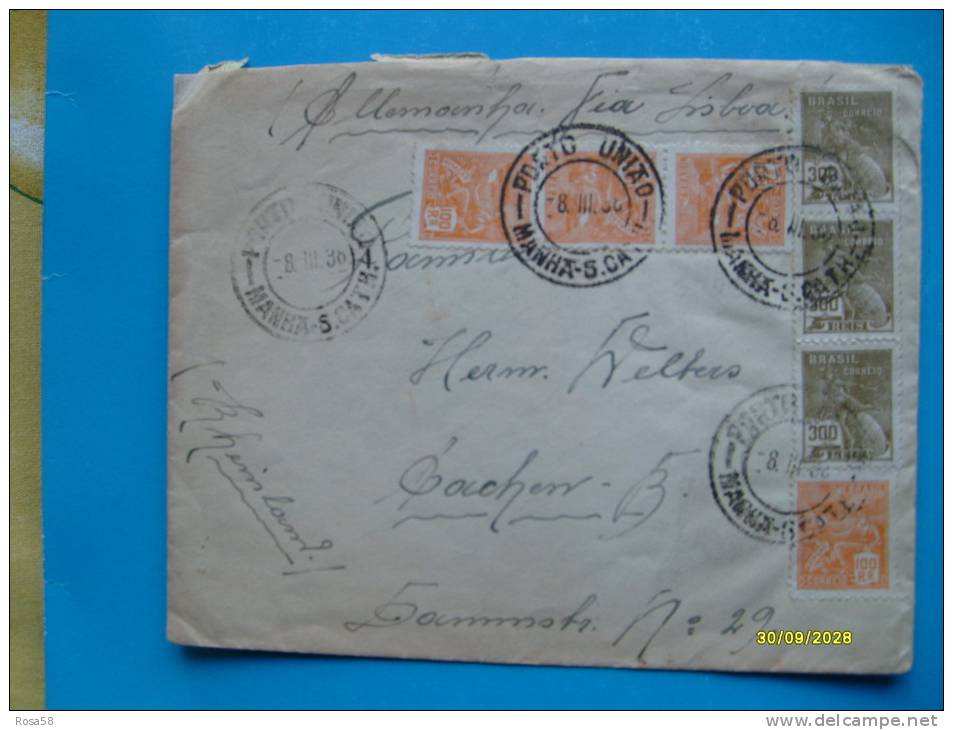 1938 Timbro Porto Unao Per Germania 7 F.bolli 3 X 300 R+ 4 X 100 R - Lettres & Documents