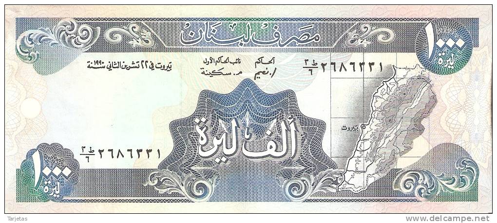 BILLETE DE EL LIBANO DE 1000 LIVRES  (BANKNOTE) - Liban