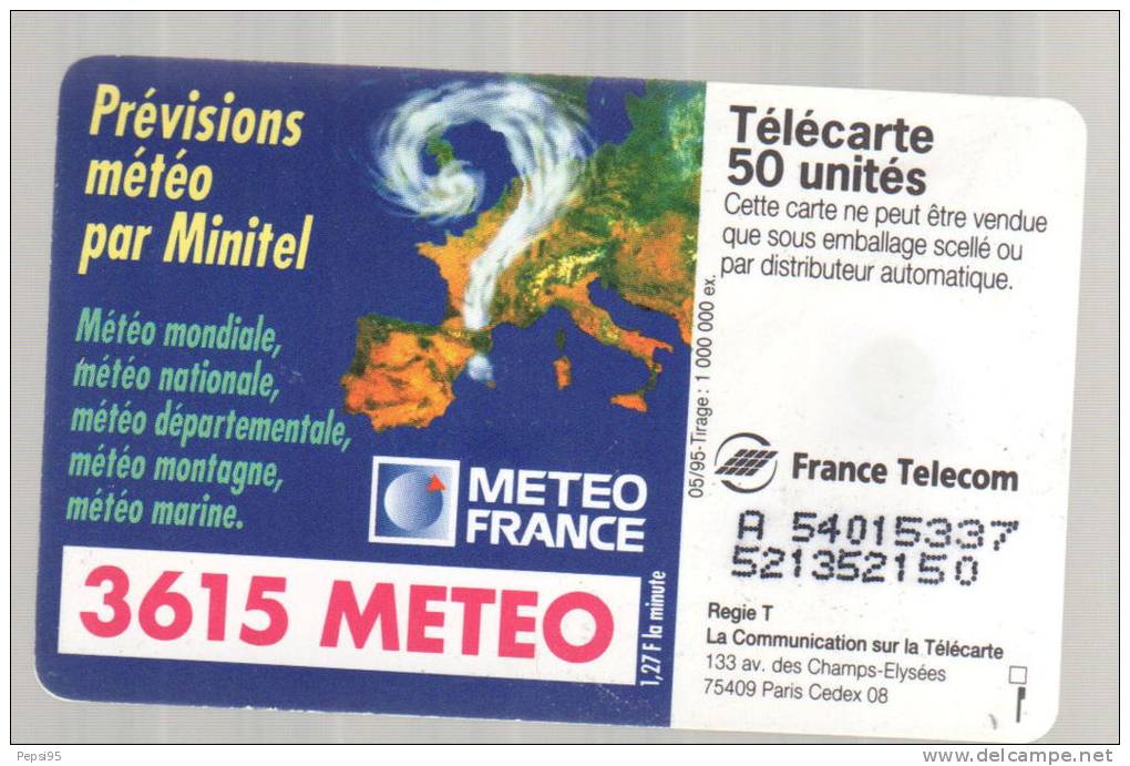 555 F555 - 05/95 - TELECARTE 50 - PREVISIONS METEO PAR TELEPHONE - N° A 54015337 521352150 - 1995