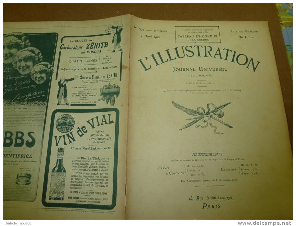 L' ILLUSTRATION  N° 3779  Du  7 Août 1915 : Belle Lithographie Couleur Portrait Du Général  FRENCH Par Jonas - L'Illustration