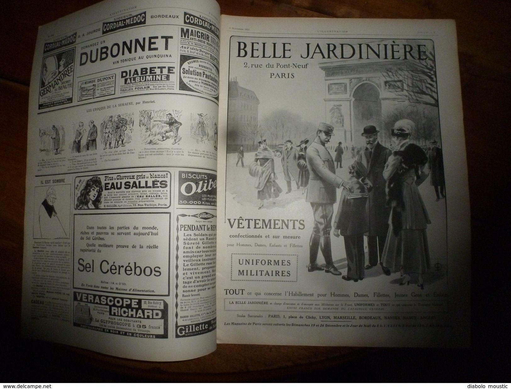 L' ILLUSTRATION  6 nov. 1915 : EROS de Palaïopolis;Gde litho couleur Portrait du général  HUMBERT; Pub Montre Zenith;etc