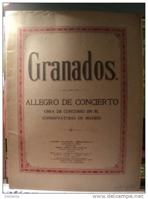 Partition ALLEGRO DE CONCIERTO, Pour Piano Par E. GRANADOS, - Musica