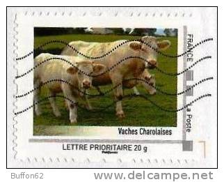 MonTimbraMoi MTM - La Bourgogne Comme J'aime (2012) : Vache Charolaise  / Charolais Cow. Burgundy Lettre Prioritaire 20g - Vaches