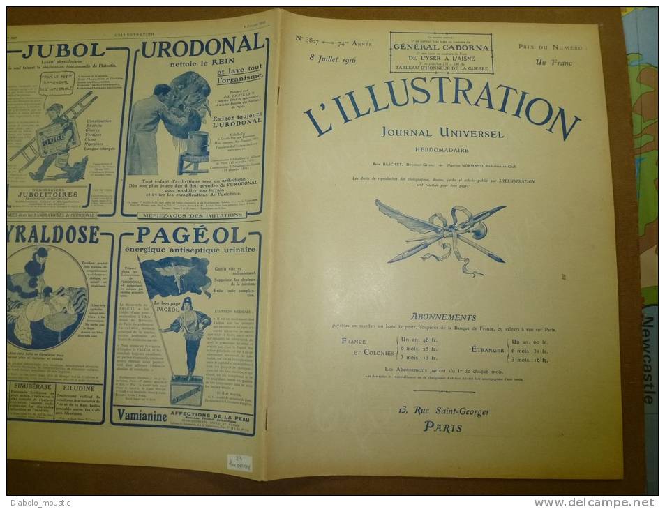 L' ILLUSTRATION  N° 3827  Du  8 Juillet 1916 : Belle Lithographie Couleur Portrait Du  Général Italien CARDONA - L'Illustration