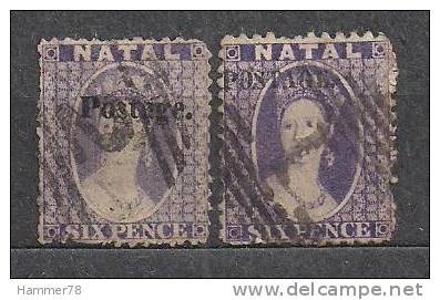 NATAL 1869 VICTORIA 6p 2used POSTAGE SURCHARGE Used & Hinged - Natal (1857-1909)