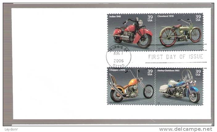 FDC Motocycles - Set Of 4 Stamps - 2006 - Indian - Cleveland - Chopper - Harley-Davidson - 2001-2010