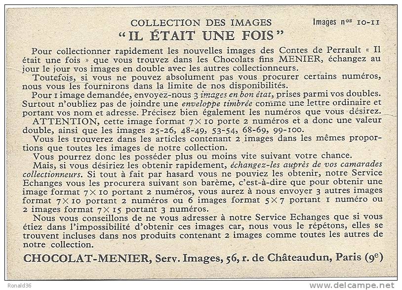Image  Chocolat MENIER Contes De Perrault  Charles ( Illustrateur , J A M ) 56 Rue De Chateaudun PARIS - Menier