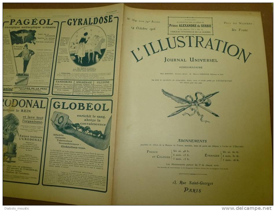 L' ILLUSTRATION  N° 3841  Du  14 Octobre 1916 : Belle Lithographie Couleur Portrait Du  Prince ALEXANDRE De Serbie - L'Illustration
