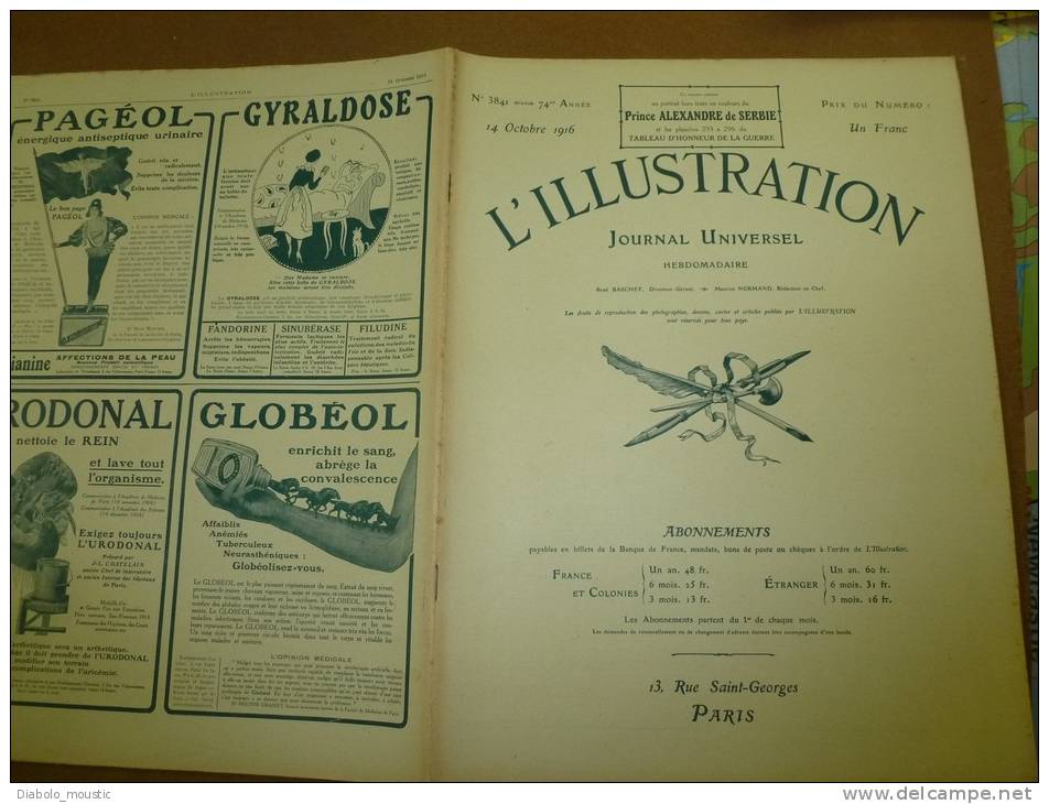 L' ILLUSTRATION  N° 3841  Du  14 Octobre 1916 : Belle Lithographie Couleur Portrait Du  Prince ALEXANDRE De Serbie - L'Illustration