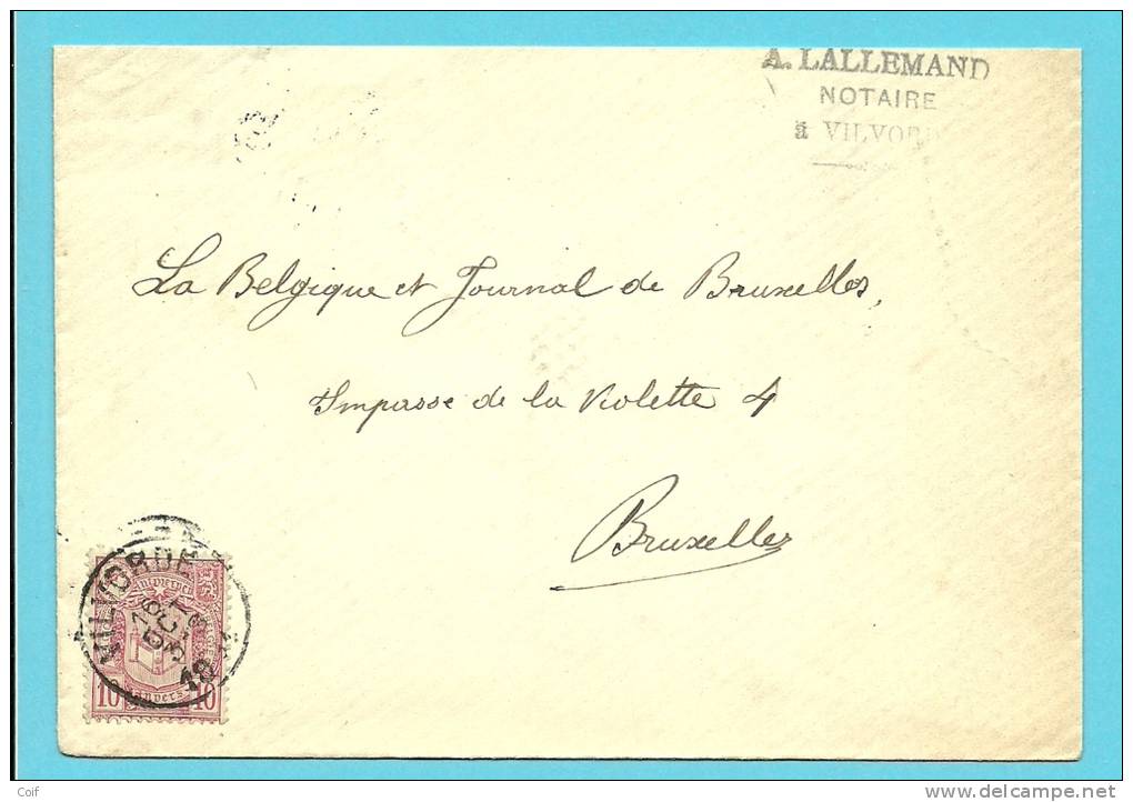69 Op Brief Met Stempel VILVORDE - 1894-1896 Tentoonstellingen