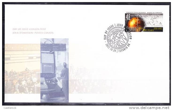 O)2002 CANADA,FIRST DAY COVER, TORONTO STOCK EXCHANGE,SOURCE IN TORONTO - 2001-2010