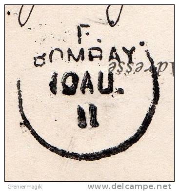 Cachet "trident" Sur Semeuse + Paquebot + Bombay 1911 Sur Cpa Messageries Maritimes Néra (paquebot Poste) - Maritime Post