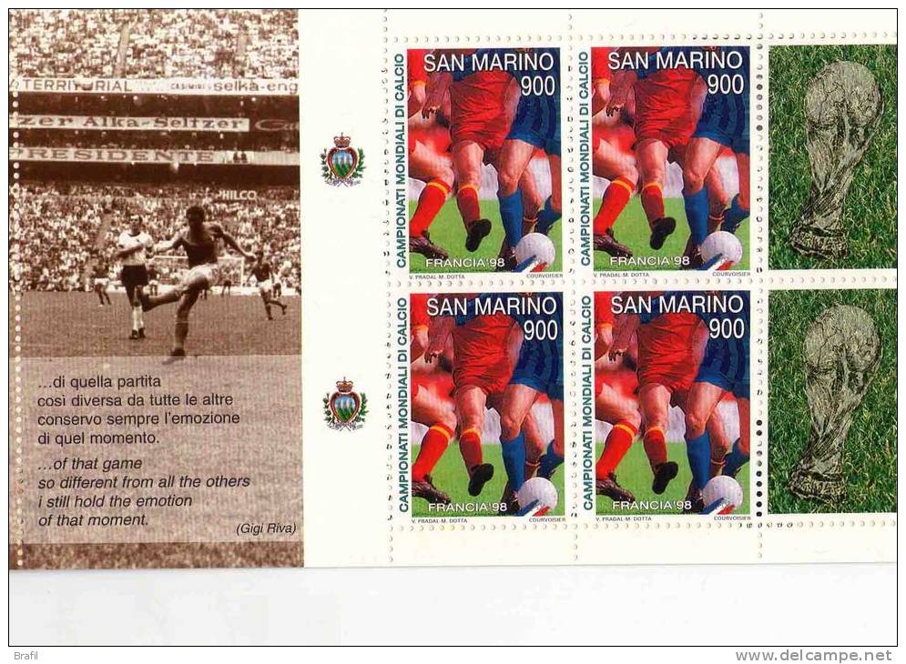 1998 Mondiali Calcio Francia 98, Libretto Francobolli San Marino Nuovo (**) - 1998 – Francia