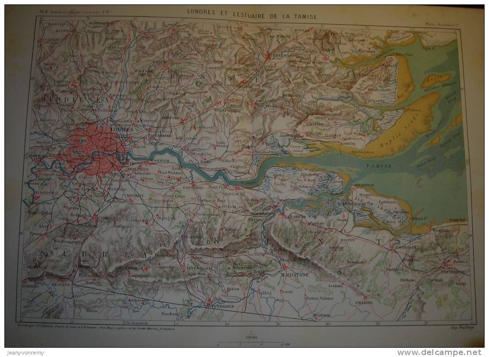 Londres Et L´estuaire De La Tamise  - Tirage D´époque - 1878. - Geographical Maps