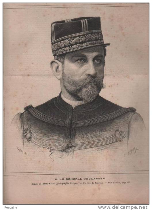 LE JOURNAL ILLUSTRE 01 04 1888 - GENERAL BOULANGER - CLERMONT FERRAND QUARTIER GENERAL / GARE - HOTEL DU LOUVRE - 1850 - 1899