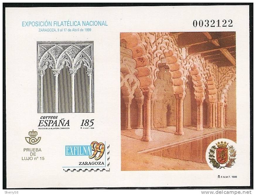 1999-PRUEBA Nº 68-EXFILNA´99 ZARAGOZA.PALACIO DE LA ALJAFERIA - Essais & Réimpressions