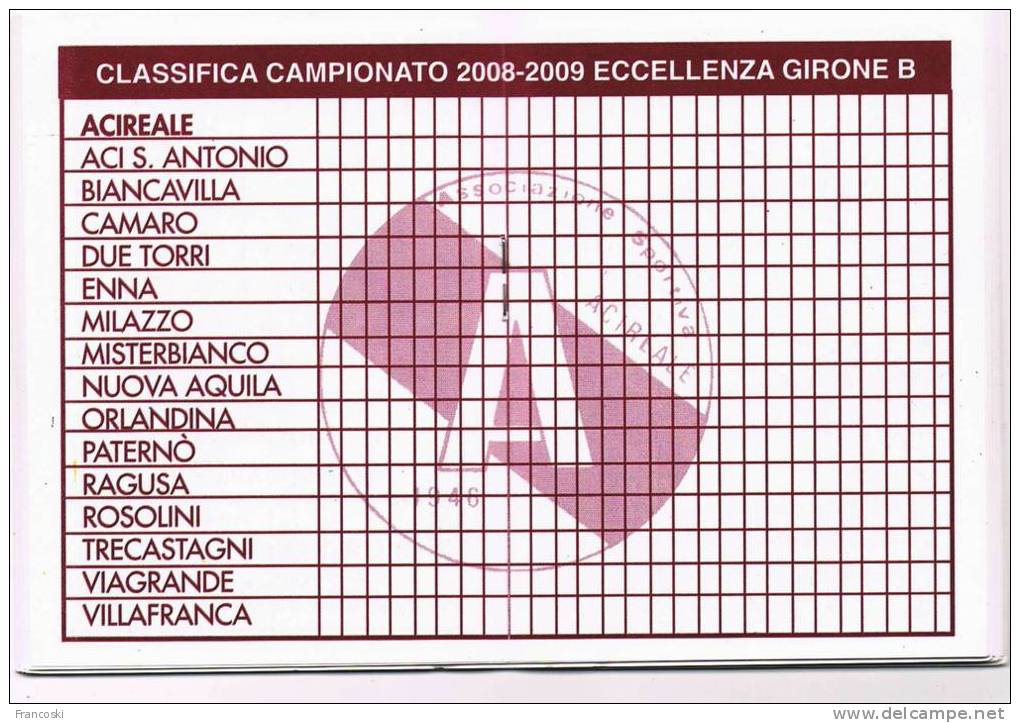 Calendarietto Gare Acireale Calcio Campionato 2008-(Gruppo Storico Ultras)-Ft. 8x11- - Sport