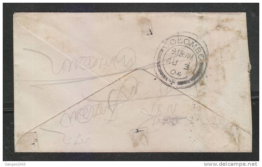 INDIA  QV  1/2A PS Envelope  Madras To Colombo Ceylon #  42907   Indien Inde - 1858-79 Compañia Británica Y Gobierno De La Reina