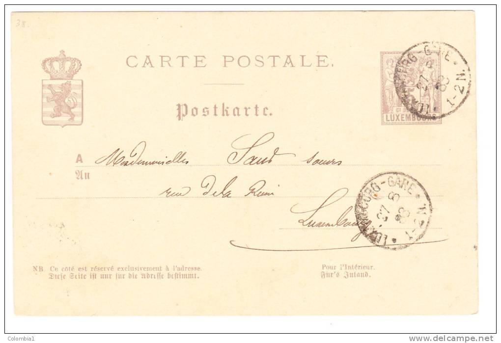 LUXEMBOURG POSTCARD ENTIER Du 27 8 1883 - 1882 Allegorie