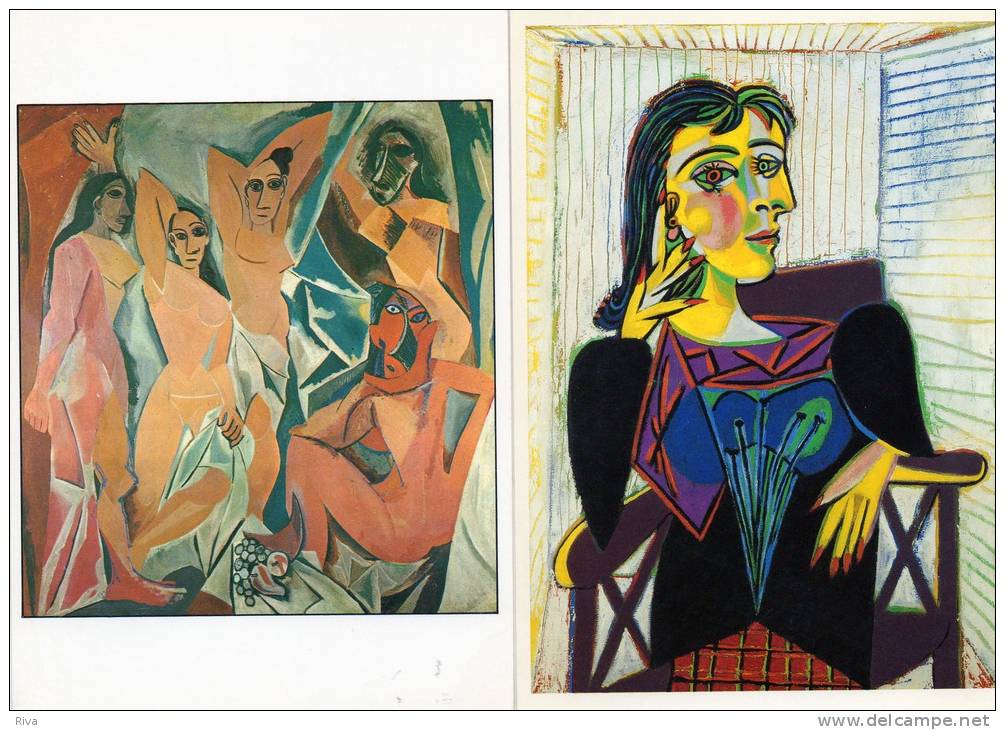 2 Cartes D Ete PICASSO (les Demoiselles D'Avignon Avec Description Au Verso Et Portrait De Dora Maar - Picasso