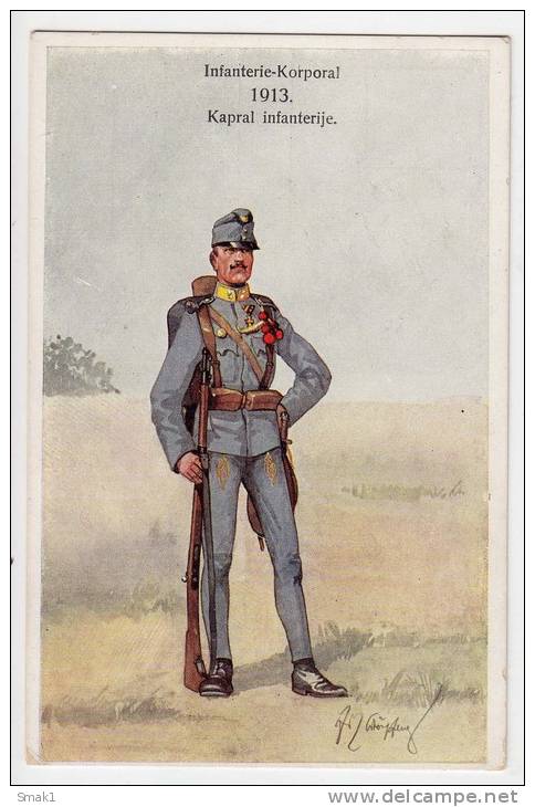 MILITARIA INFANTRY - CORPORAL 1913. B.K.W.I. SERIE W/VIII OLD POSTCARD - Characters