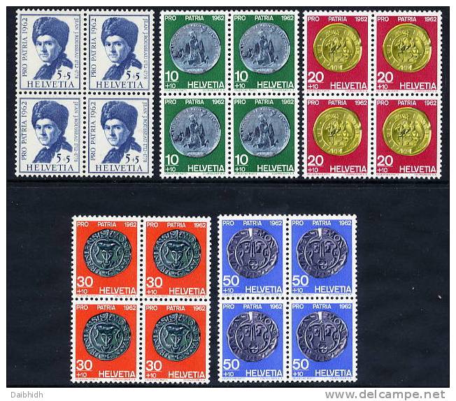 SWITZERLAND 1962 Pro Patria Set In Blocks Of 4 MNH / **.  Michel 751-55 - Ungebraucht