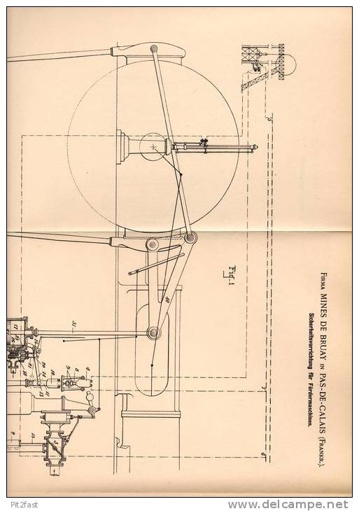 Original Patentschrift - Firma Mines De Bruay In Pas De Calais , 1902 , Fördermaschine - Sicherheitsapparat !!! - Machines