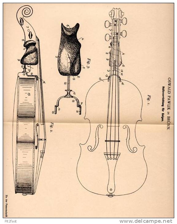 Original Patentschrift - Oswald Pawlik In Brünn , 1901 , Halter Für Geigen , Geige , Violine , Cello !!! - Musikinstrumente