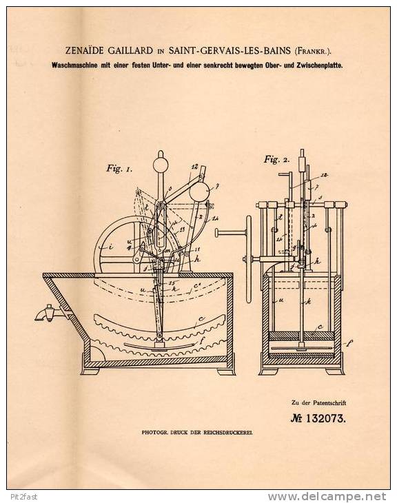 Original Patentschrift - Z. Gaillard In Saint Gervais Les Bains , 1901 , Waschmaschine , Wäscherei !!! - Machines