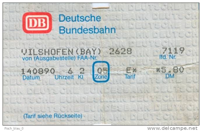 Fahrkarte Ticket Vilshofen 14.8.1990 Deutsche Bundesbahn DB Bahn Eisenbahn Zug Fahrschein Billet Biglietto Bayern - Europa